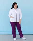 Медицинский костюм женский Сакура белый-фиолетовый +SIZE